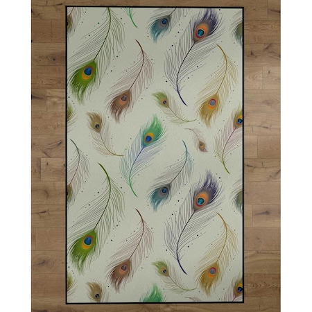 Modern Animal Print Living Room Area Rug With Nonslip Backing, Peacock Pattern, 8 X 10 Ft
